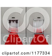 Clipart Of 3d Red Carpets Leading To Open And Closed Elevators Royalty Free CGI Illustration