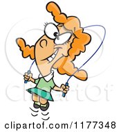 Cartoon Of A Happy Red Haired Girl Skipping Rope Royalty Free Vector Clipart