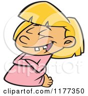 Cartoon Of A Girl Laughing And Kneeling In Prayer Royalty Free Vector Clipart