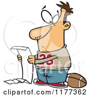 Cartoon Of A Man Going Over A Long Honey Do List But Wanting To Play Football Royalty Free Vector Clipart by toonaday