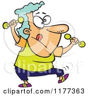 Cartoon Of A Fit Granny Doing Zumba With Dumbbells Royalty Free Vector Clipart by toonaday
