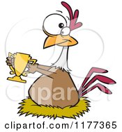 Prized Chicken Holding A Golden Trophy