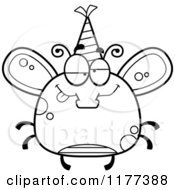 Cartoon Of A Black And White Drunk Birthday Fly Wearing A Party Hat Royalty Free Vector Clipart