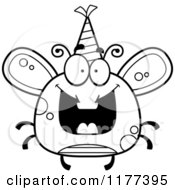 Poster, Art Print Of Black And White Happy Birthday Fly Wearing A Party Hat