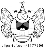 Poster, Art Print Of Black And White Happy Birthday Butterfly Wearing A Party Hat