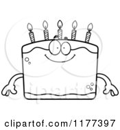 Cartoon Of A Black And White Happy Birthday Cake Mascot Royalty Free Vector Clipart