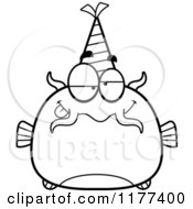Poster, Art Print Of Black And White Drunk Birthday Catfish Wearing A Party Hat