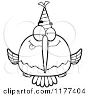 Cartoon Of A Black And White Drunk Birthday Hummingbird Wearing A Party Hat Royalty Free Vector Clipart