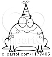 Cartoon Of A Black And White Drunk Birthday Frog Wearing A Party Hat Royalty Free Vector Clipart