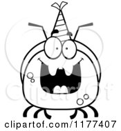 Cartoon Of A Black And White Happy Birthday Ant Wearing A Party Hat Royalty Free Vector Clipart