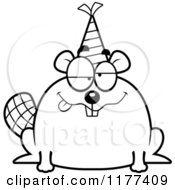 Cartoon Of A Black And White Drunk Birthday Beaver Wearing A Party Hat Royalty Free Vector Clipart