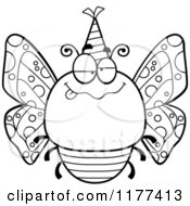 Poster, Art Print Of Black And White Drunk Birthday Butterfly Wearing A Party Hat