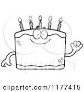 Cartoon Of A Black And White Waving Birthday Cake Mascot Royalty Free Vector Clipart