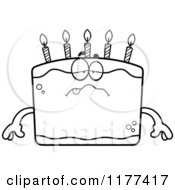 Cartoon Of A Black And White Sick Birthday Cake Mascot Royalty Free Vector Clipart