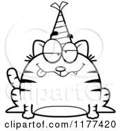 Cartoon Of A Black And White Drunk Birthday Cat Wearing A Party Hat Royalty Free Vector Clipart