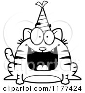 Cartoon Of A Black And White Happy Birthday Cat Wearing A Party Hat Royalty Free Vector Clipart