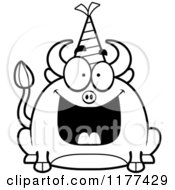 Poster, Art Print Of Black And White Happy Birthday Bull Wearing A Party Hat