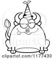 Cartoon Of A Black And White Drunk Birthday Bull Wearing A Party Hat Royalty Free Vector Clipart