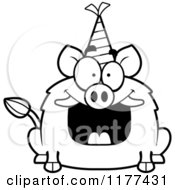 Poster, Art Print Of Black And White Happy Birthday Boar Wearing A Party Hat