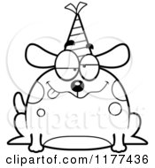 Poster, Art Print Of Black And White Drunk Birthday Dog Wearing A Party Hat