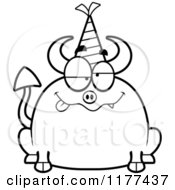 Poster, Art Print Of Black And White Drunk Birthday Devil Wearing A Party Hat