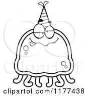 Cartoon Of A Black And White Drunk Birthday Jellyfish Wearing A Party Hat Royalty Free Vector Clipart
