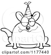 Cartoon Of A Black And White Drunk Birthday Kangaroo Wearing A Party Hat Royalty Free Vector Clipart