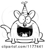 Cartoon Of A Black And White Happy Birthday Kangaroo Wearing A Party Hat Royalty Free Vector Clipart