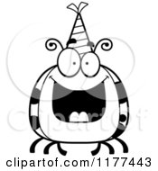 Poster, Art Print Of Black And White Happy Birthday Ladybug Wearing A Party Hat