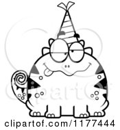 Poster, Art Print Of Black And White Drunk Birthday Lizard Wearing A Party Hat
