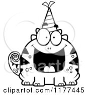 Cartoon Of A Black And White Happy Birthday Lizard Wearing A Party Hat Royalty Free Vector Clipart