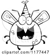 Cartoon Of A Black And White Happy Birthday Mosquito Wearing A Party Hat Royalty Free Vector Clipart