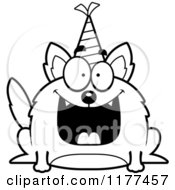 Poster, Art Print Of Black And White Happy Birthday Wolf Wearing A Party Hat