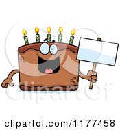 Poster, Art Print Of Happy Birthday Cake Mascot Holding A Sign