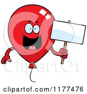 Happy Red Party Balloon Mascot Holding A Sign