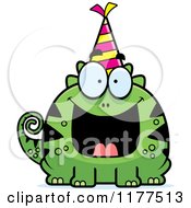 Poster, Art Print Of Happy Birthday Lizard Wearing A Party Hat