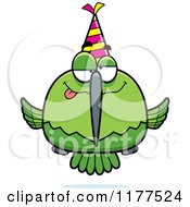 Cartoon Of A Drunk Birthday Hummingbird Wearing A Party Hat Royalty Free Vector Clipart by Cory Thoman