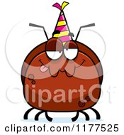 Cartoon Of A Drunk Birthday Ant Wearing A Party Hat Royalty Free Vector Clipart