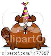 Cartoon Of A Drunk Birthday Beaver Wearing A Party Hat Royalty Free Vector Clipart