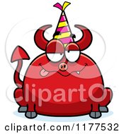 Cartoon Of A Drunk Birthday Devil Wearing A Party Hat Royalty Free Vector Clipart