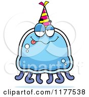 Cartoon Of A Drunk Birthday Jellyfish Wearing A Party Hat Royalty Free Vector Clipart by Cory Thoman