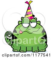 Poster, Art Print Of Drunk Birthday Lizard Wearing A Party Hat
