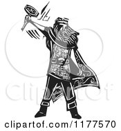 Clipart Of The Norse God Thor With A Hammer Black And White Woodcut Royalty Free Vector Illustration by xunantunich