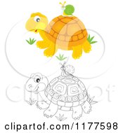 Poster, Art Print Of Black And White And Colored Snail Riding On A Cute Tortoise