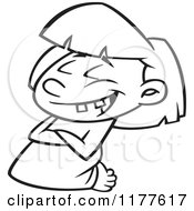 Cartoon Of An Outlined An Outlined Girl Laughing And Kneeling In Prayer Royalty Free Vector Clipart
