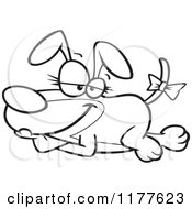 Cartoon Of An Outlined An Outlined Modling Dog With A Bow On Her Tail Royalty Free Vector Clipart