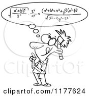 Cartoon Of An Outlined An Outlined Smart Man Figuring A Math Equation In His Head Royalty Free Vector Clipart