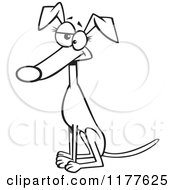 Cartoon Of An Outlined An Outlined Sitting Female Greyhound Dog Royalty Free Vector Clipart