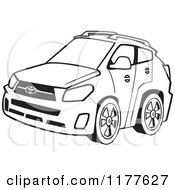 Cartoon Of An Outlined An Outlined Four Door Car Royalty Free Vector Clipart