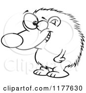 Cartoon Of An Outlined An Outlined Grinning Hedgehog Standing Royalty Free Vector Clipart by toonaday